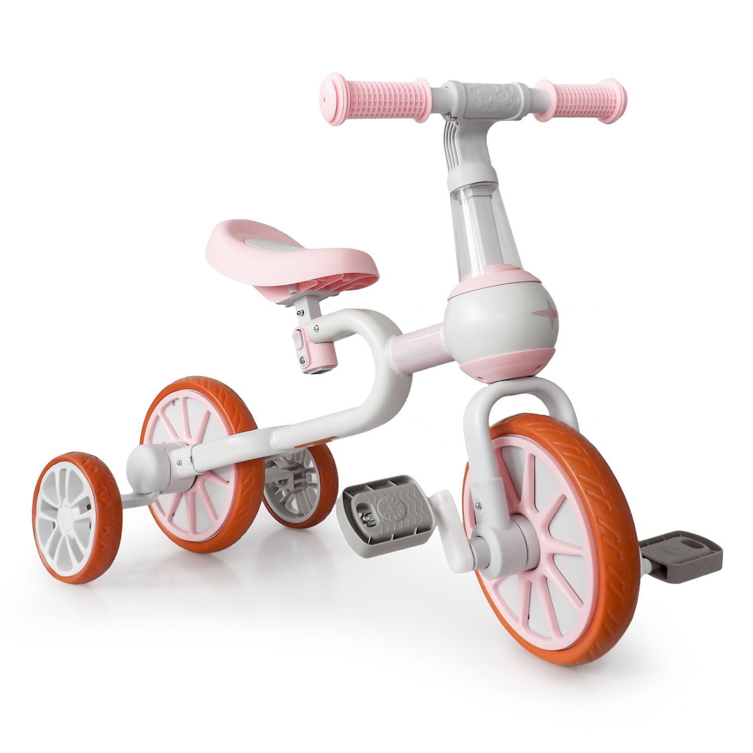 Tricicleta 4 in 1 „ISP LikeSmart”, cu pedale si roti ajutatoare detasabile, Manere Antiderapante, Pink