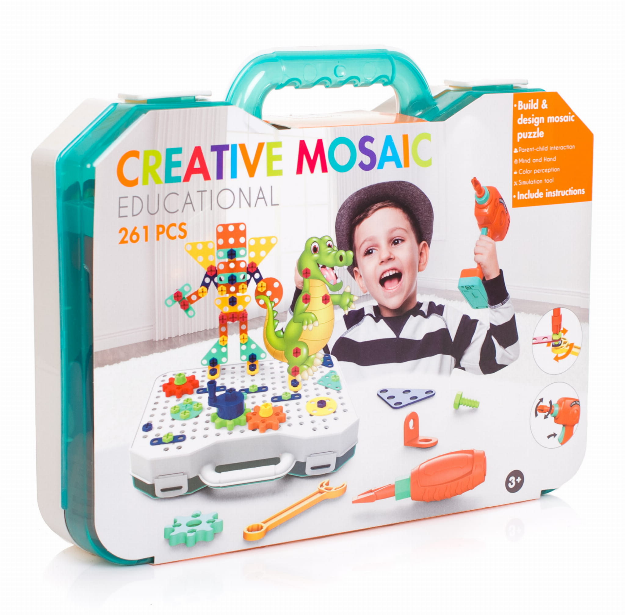 Joc Montessori LikeSmart de indemanare, Tip Mozaic, cu Suruburi, Saibe, si Surubelnita Electrica, 261 piese