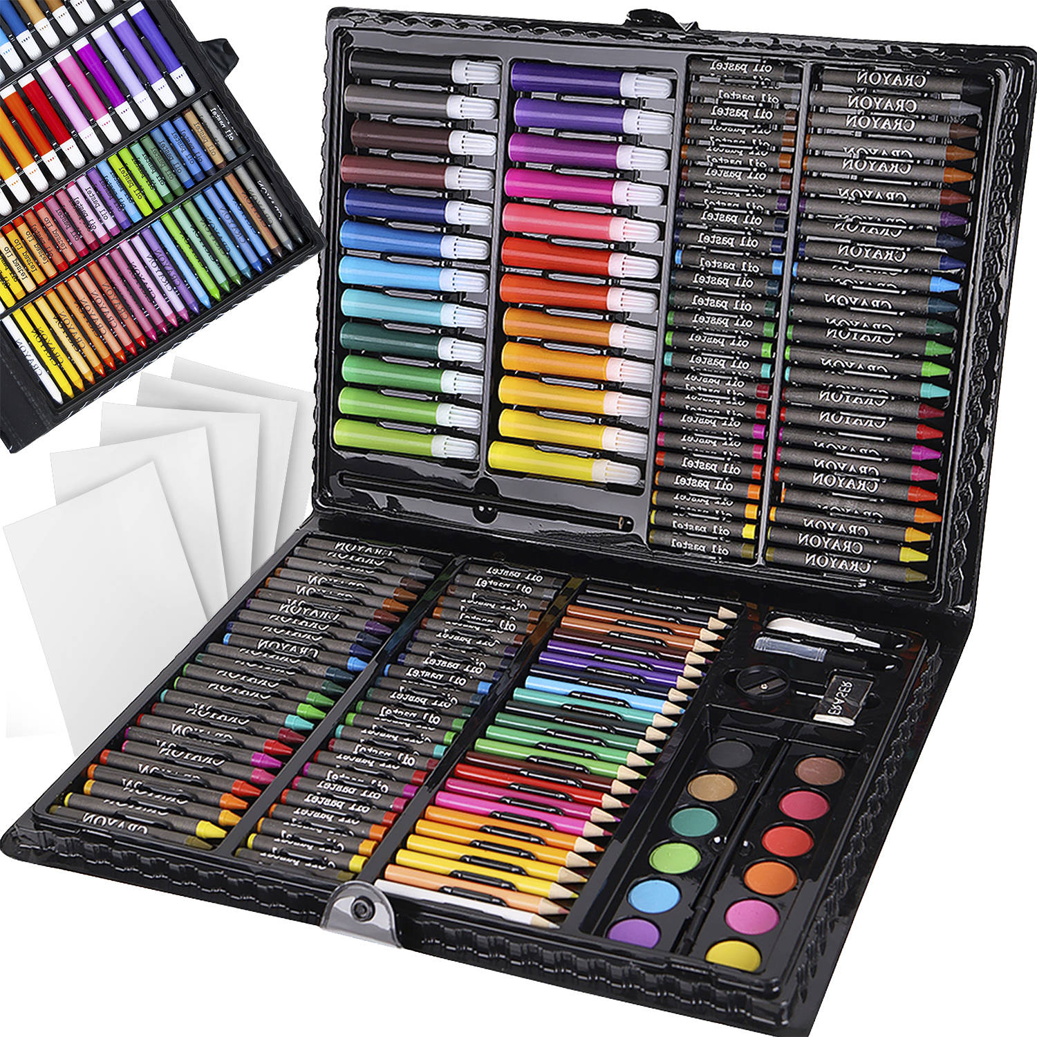 Set pentru desen si pictura ISP „Likesmart Painting Set 9176”, 168 piese, creioane, carioci, acuarele, creioane cerate, dezvolta abilitatile artistice, Negru