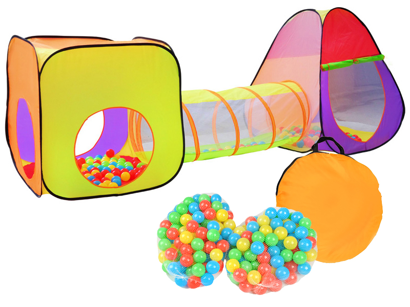 Loc de joaca XL „LikeSmart Cort Iglu” cu protectie UV, pentru copii, multifunctional, pentru interior si exterior, cort, tunel si iglu, 200 Bile multicolore si geanta depozitare incluse, 280 cm