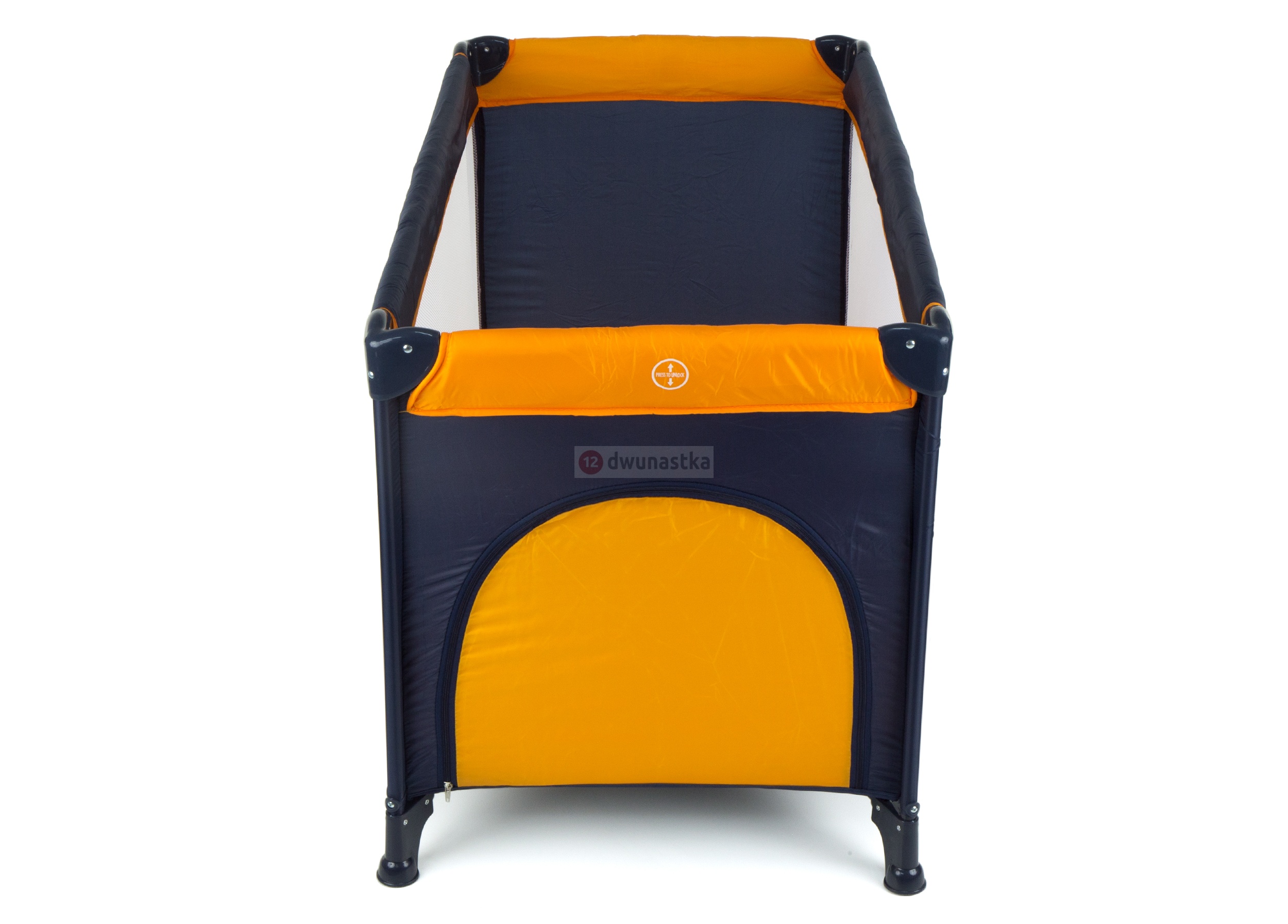 Patut pliant voiaj ultraportabil pentru copii „ISP MOOLINO”, usor de transportat, ideal pentru calatorii, material rezistent cu protectii laterale si saltea inclusa, Orange