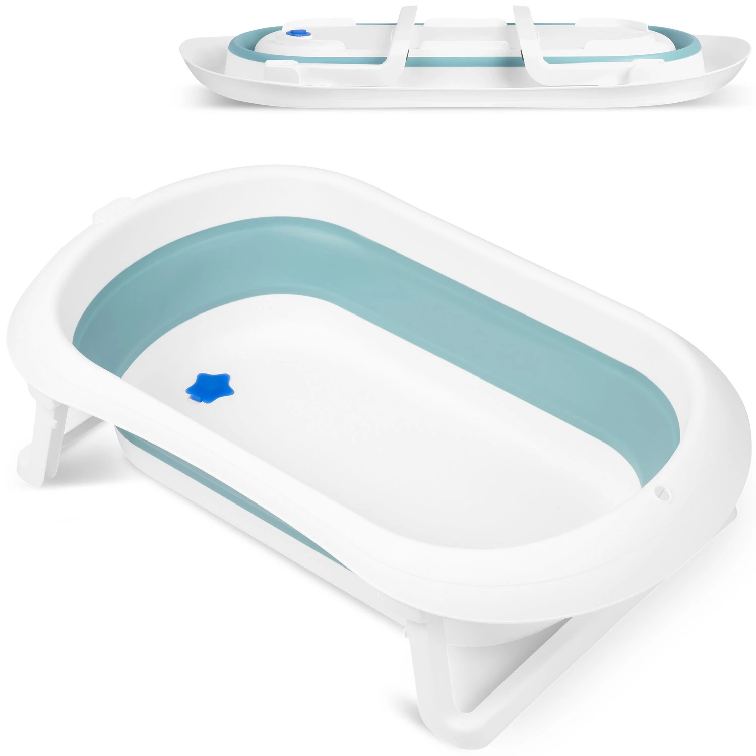 Cadita pliabila pentru Bebelusi „LikeSmart Baby Bath 28101”, Dop cu Senzor Temperatura pentru Evacuare, 45 kg, Blue