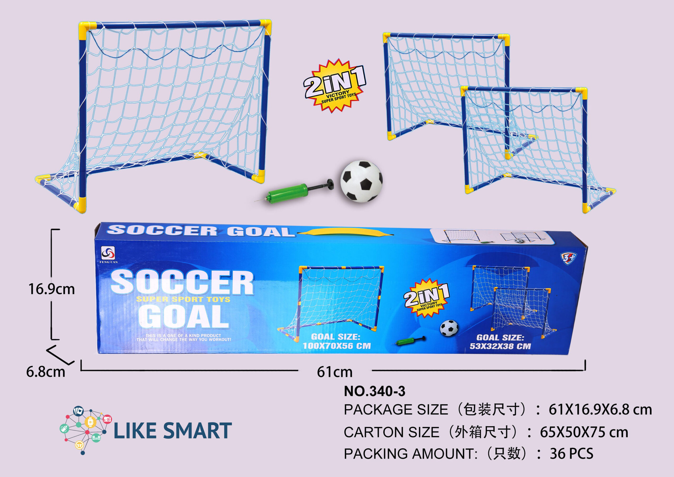 Set Complet 2 Porti Fotbal cu Accesorii, „ISP LikeSmart Soccer Goal”, Minge de Fotbal, Pompa pentru Umflat, Elemente fixare, 100 cm, Instalare Usoara