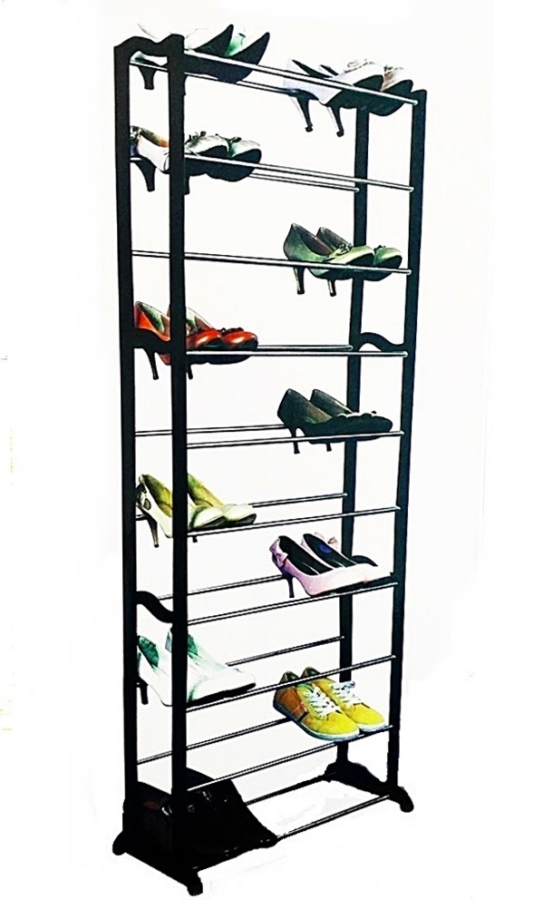 Pantofar plastic cu tije de metal „Likesmart Shoe Organizer”, 10 rafturi, 140 x 50 x 25 CM, Negru