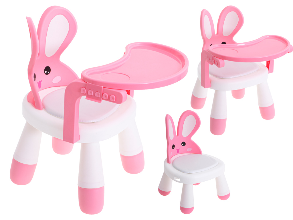 Scaun de masa multifunctional ISP „Likesmart Rabbit Chair”, perfect pentru calatorii, 2 inaltimi, usor de pliat, Roz