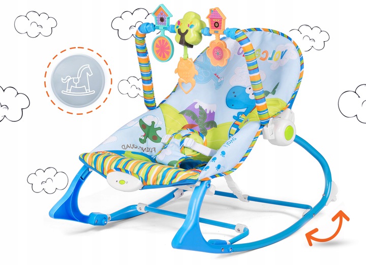Balansoar si scaun 3 in 1 pentru bebelusi si copii ISP „ROCKER LikeSmart” 0-18kg cu sunete si vibratii calmante, Albastru