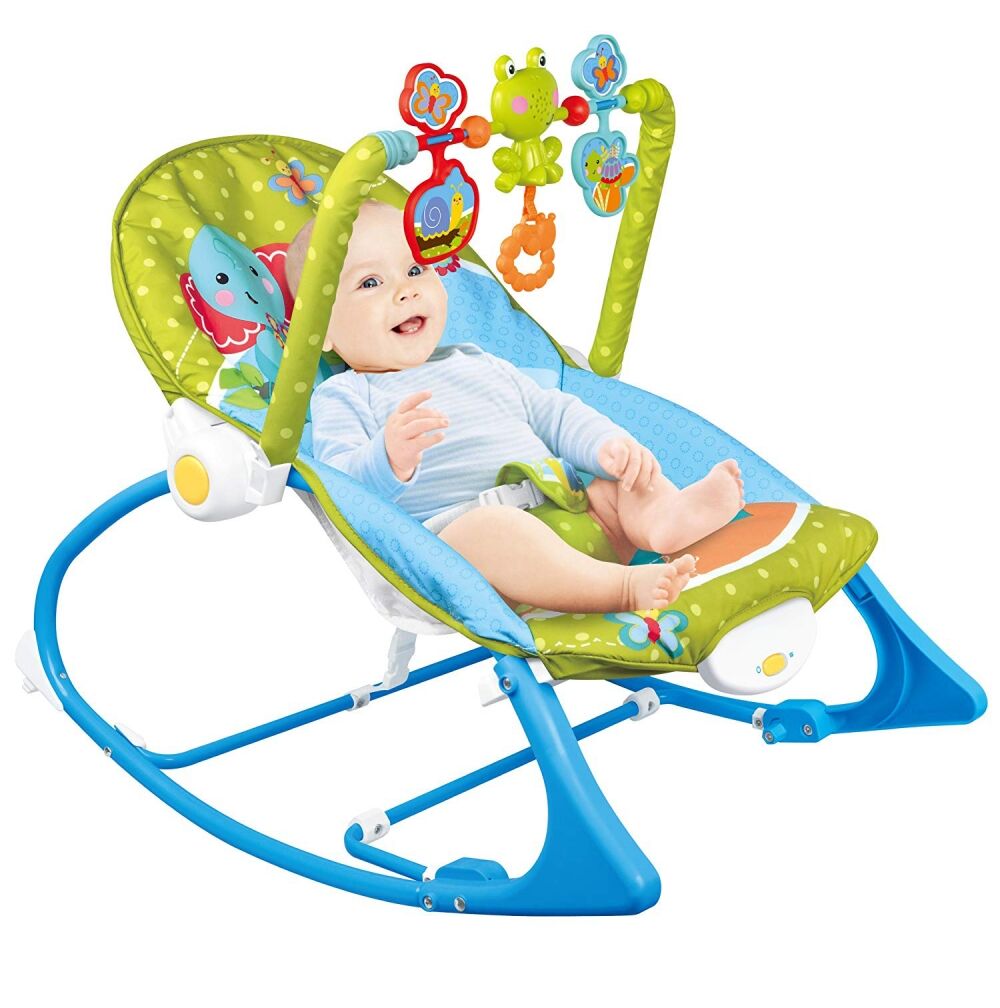 Balansoar si scaun 3 in 1 pentru bebelusi si copii ISP „LikeSmart Blue ROCKER” 0-18 kg cu vibratii calmante, Albastru