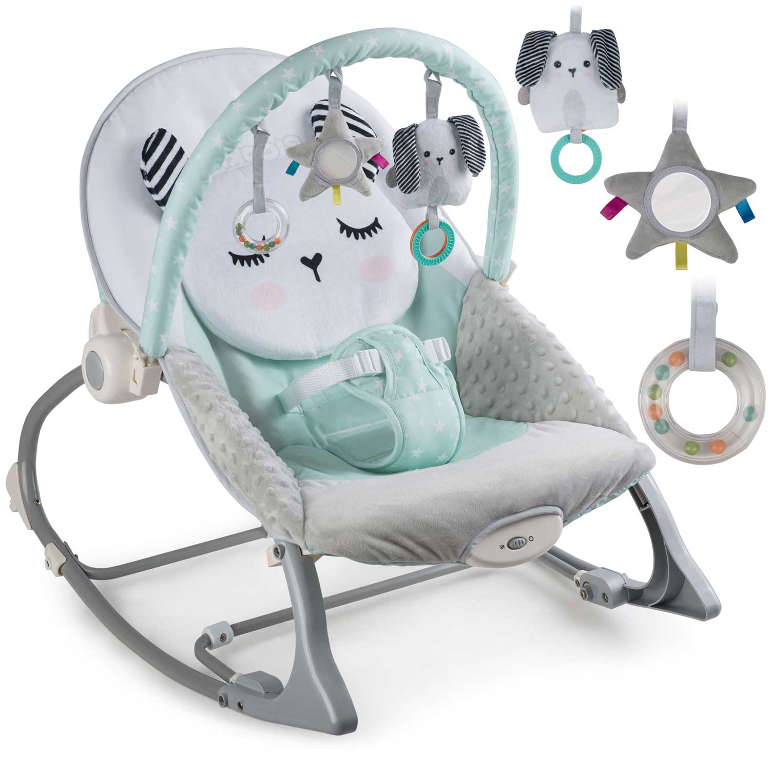 Balansoar si scaun 3 in 1 pentru bebelusi si copii „ISP Kitty Sleep” 0-18kg, cu vibratii calmante, Menta