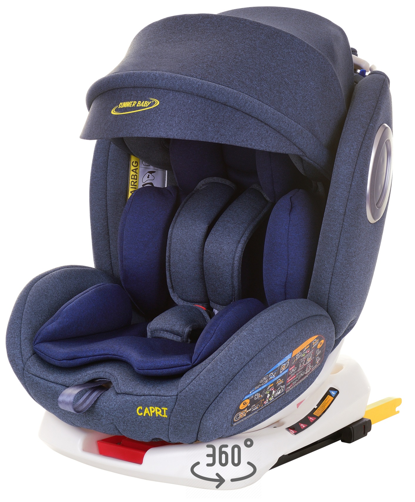 Scaun Auto Premium Rotire 360 pentru Copii „ISP CAPRI Baby LikeSMART”, 3 Grupe de Greutate intre 0-36 kg, Prindere Isofix, Reglarea Pozitiei de Somn si a Inaltimii Tetierei in Functie de Varsta, Albastru