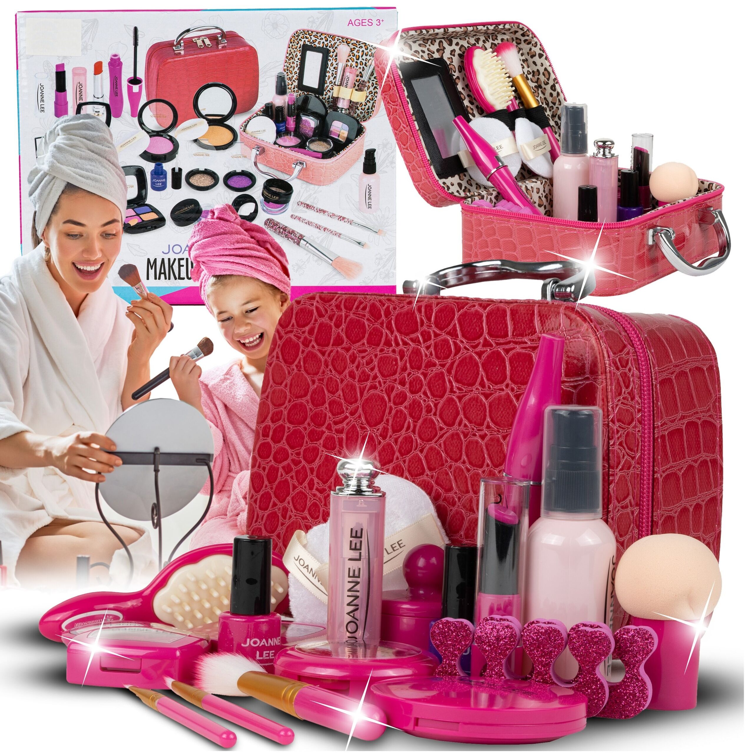 Set Trusa de Make-Up „LikeSmart Joanne Lee” cu multiple accesorii, include Geanta Depozitare, Rosu