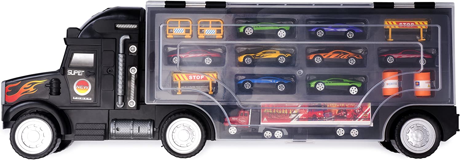 Camion de transport tip TIR, „ISP LikeSmart Transport Car” cu 8 masinute, TIR, si multiple accesorii, Negru