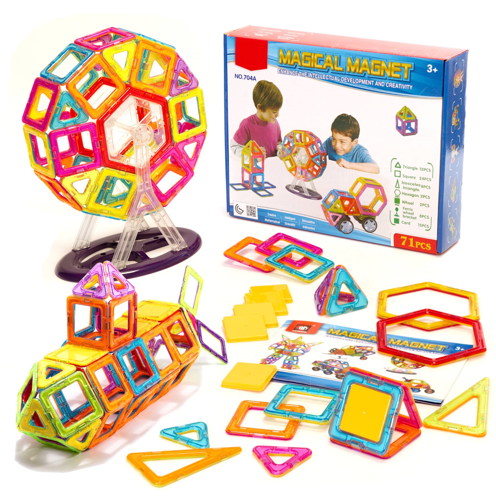Piese magnetice pentru puzzle 71 de elemente iMK, multicolore, dezvolta imaginatia copilului
