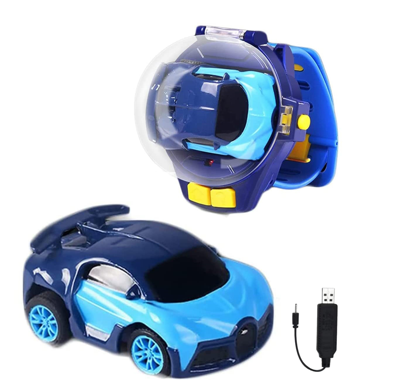 Masina cu Telecomanda in Ceas LIKESMART Mini Watch Remote Car, 30M, Incarcare rapida, Albastru