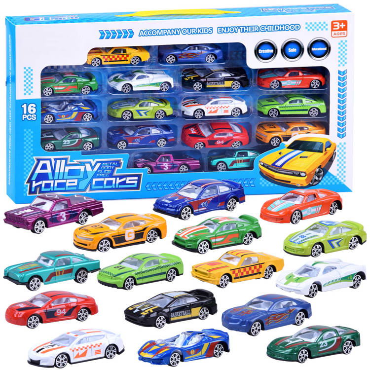 Set masinute din aliaj metalic si plastic ISP „Likesmart Alloy Race Cars”, 16 masinute, Multicolor