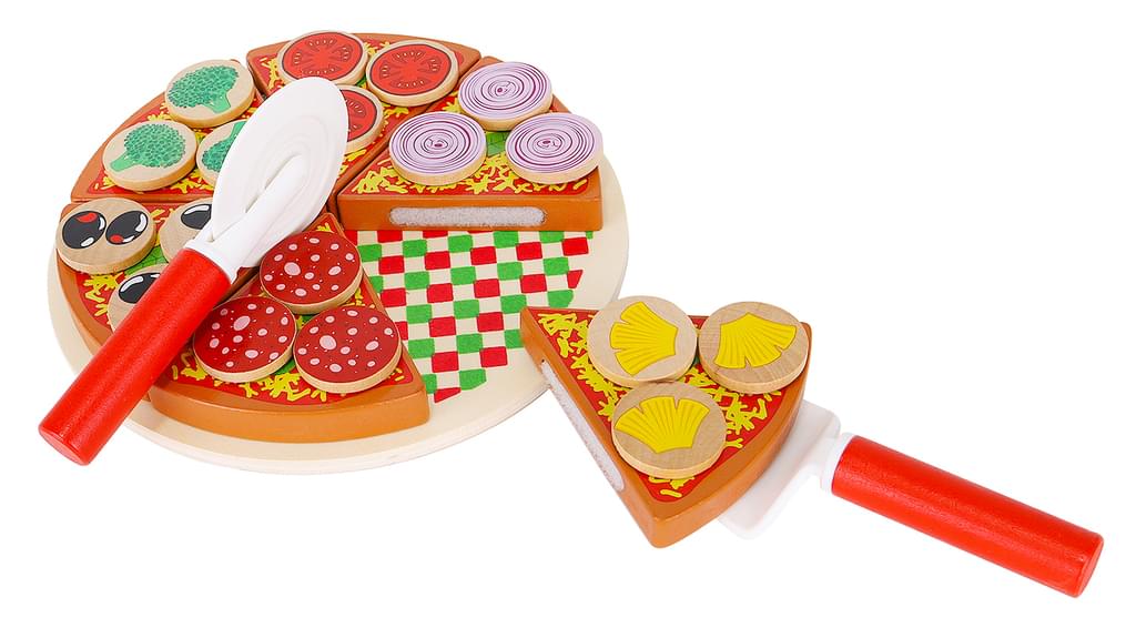 Set PIZZA lemn, „LikeSmart Pizza”, fara margini ascutite, setul include 27 elemente