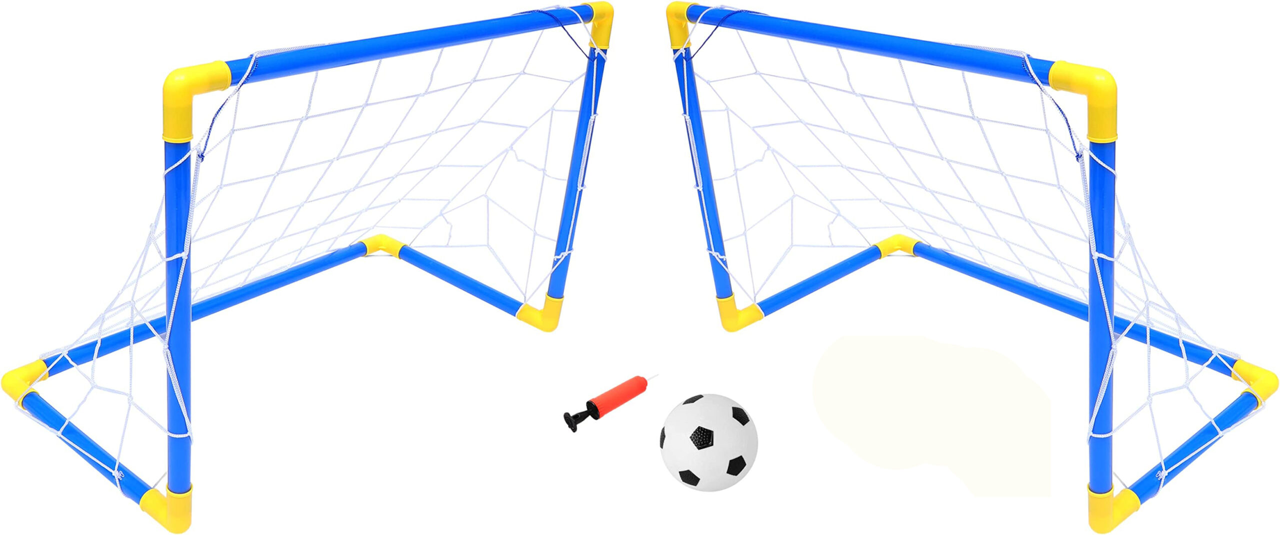 Set Complet 2 Porti Fotbal cu Accesorii, „ISP LikeSmart Soccer Goal”, Minge de Fotbal, Pompa pentru Umflat, Elemente fixare, 100 cm, Instalare Usoara