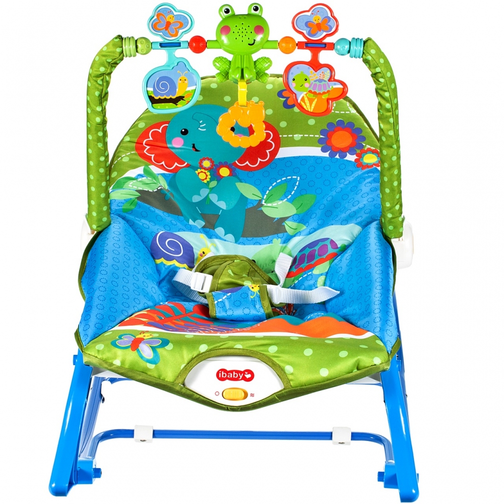 Balansoar si scaun 3 in 1 pentru bebelusi si copii 0-18kg cu sunete si vibratii calmante Albastru/Verde