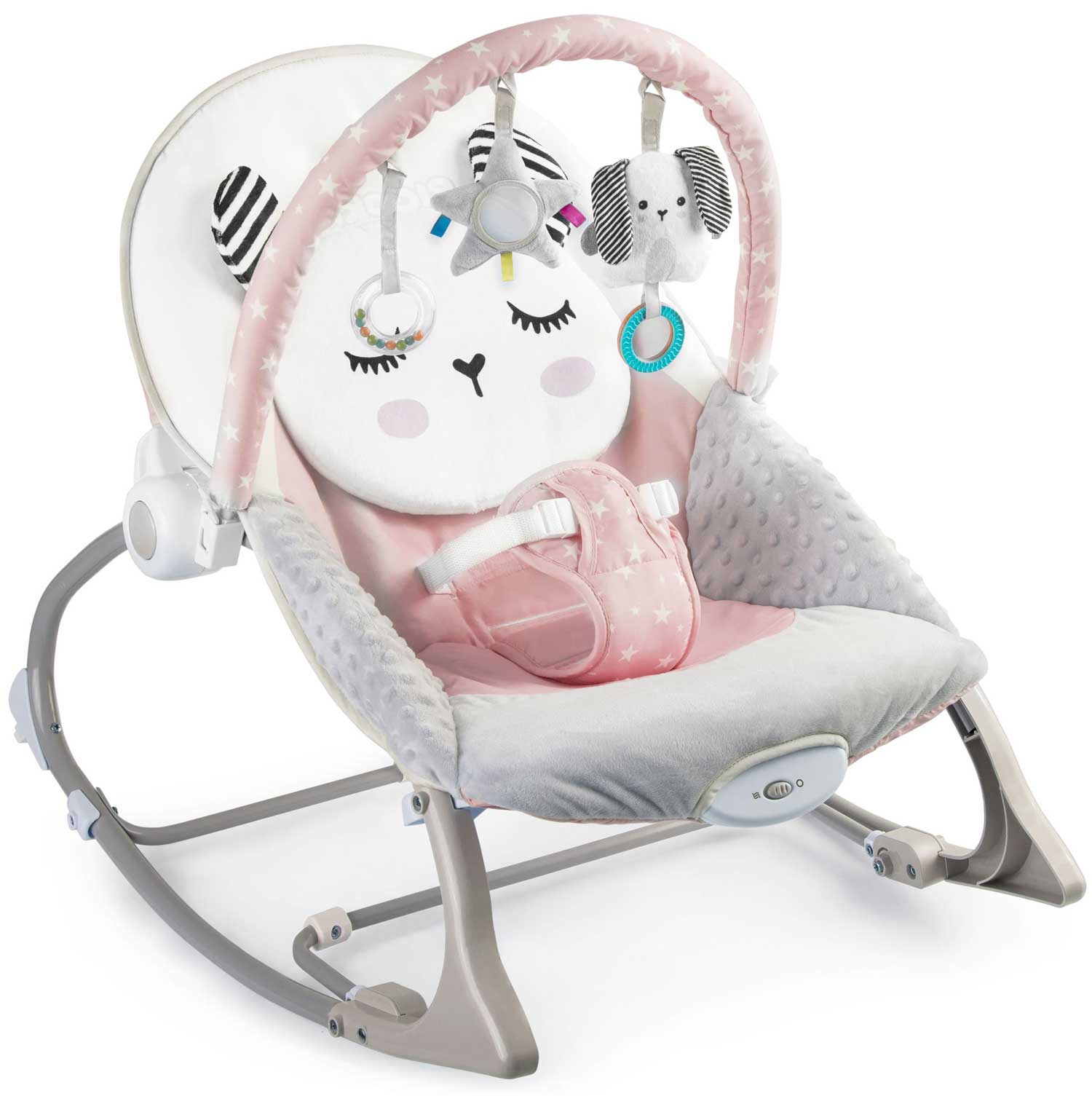 Balansoar si scaun 3 in 1 pentru bebelusi si copii „ISP Kitty Sleep” 0-18kg cu vibratii calmante, Roz
