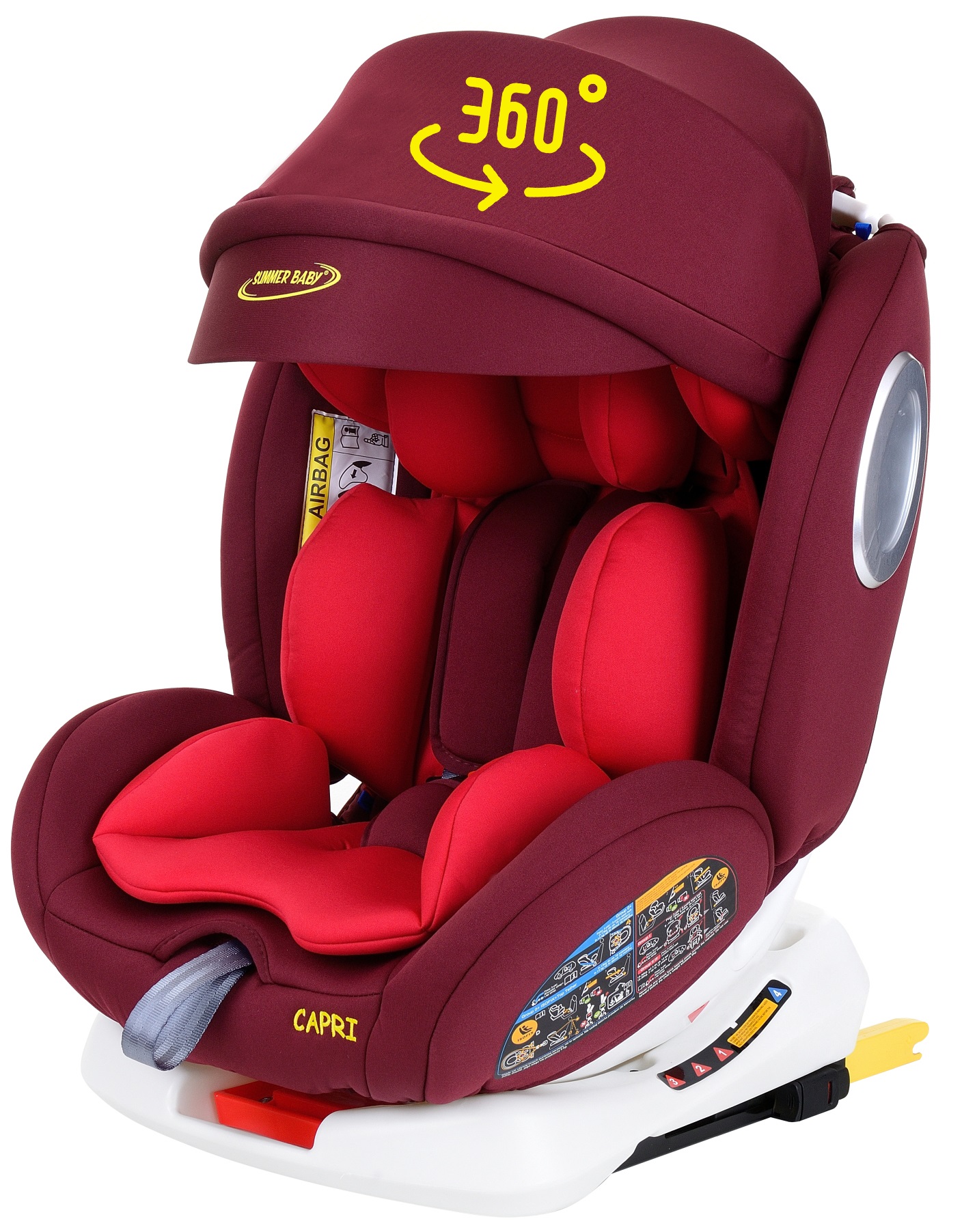 Scaun Auto Premium Rotire 360 pentru Copii „ISP CAPRI Baby LikeSMART”, 3 Grupe de Greutate intre 0-36 kg, Prindere Isofix, Reglarea Pozitiei de Somn si a Inaltimii Tetierei in Functie de Varsta, Rosu