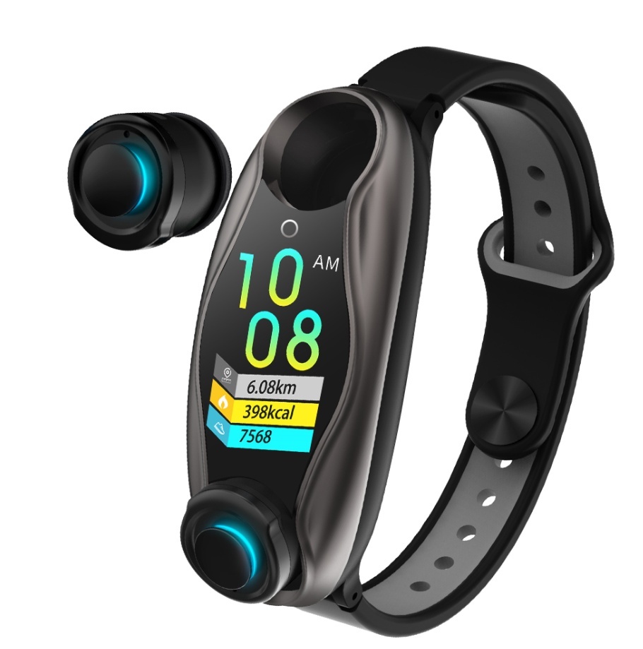 Bratara Fitness 2 in 1 LikeSmart FiTBUDS cu Casti Bluetooth InEar, G-Sensor Bosch, Monitorizare Ritm Cardiac, Tensiune Arteriala, Oxigen in Sange si Somn, Silicon Black