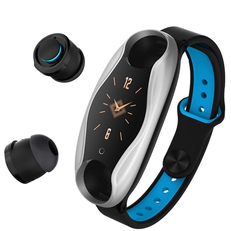 Bratara Fitness 2 in 1 LikeSmart FiTBUDS cu Casti Bluetooth InEar, G-Sensor Bosch, Monitorizare Ritm Cardiac, Tensiune Arteriala, Oxigen in Sange si Somn, Silicon Blue